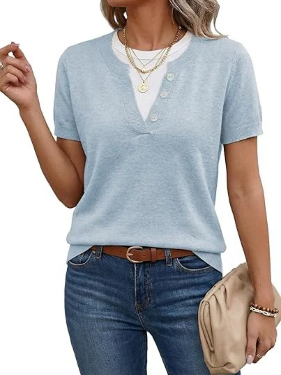 Women's Color Block Short Sleeve Knit Tops