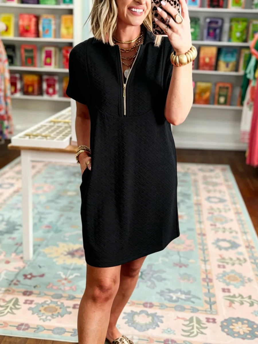 Women's Casual-Chic Half-Zip Textured Dress