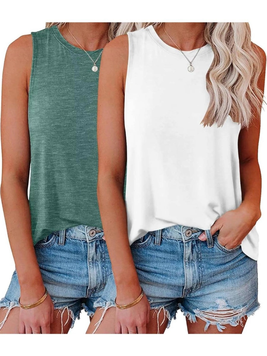 Womens Crew Neck Sleeveless Loose Fit Casual 2 Pack Tank Tops