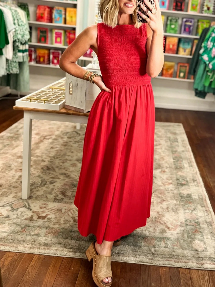 Women's Smocked Sleeveless Maxi Dress