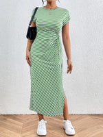 Women's Waist Slim Striped Slit Maxi Dress