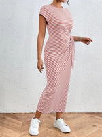 Women's Waist Slim Striped Slit Maxi Dress