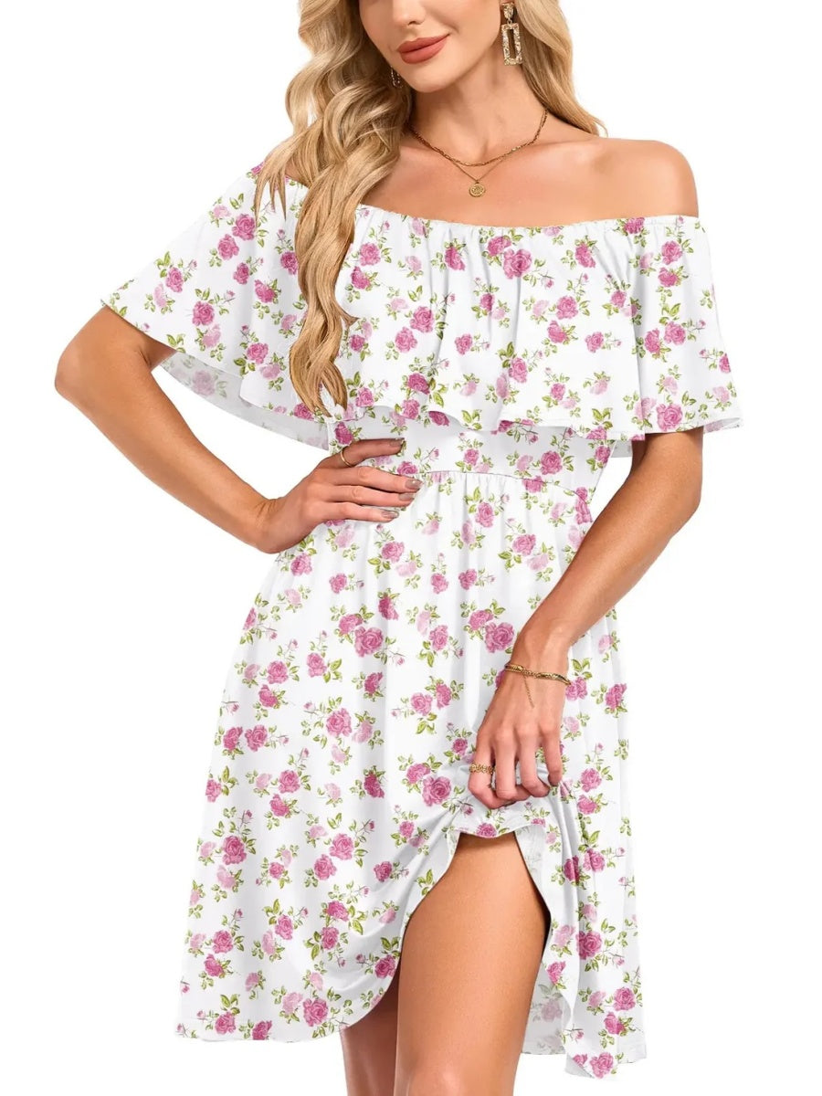 Women's Flow Printed Off-Shoulder Dress
