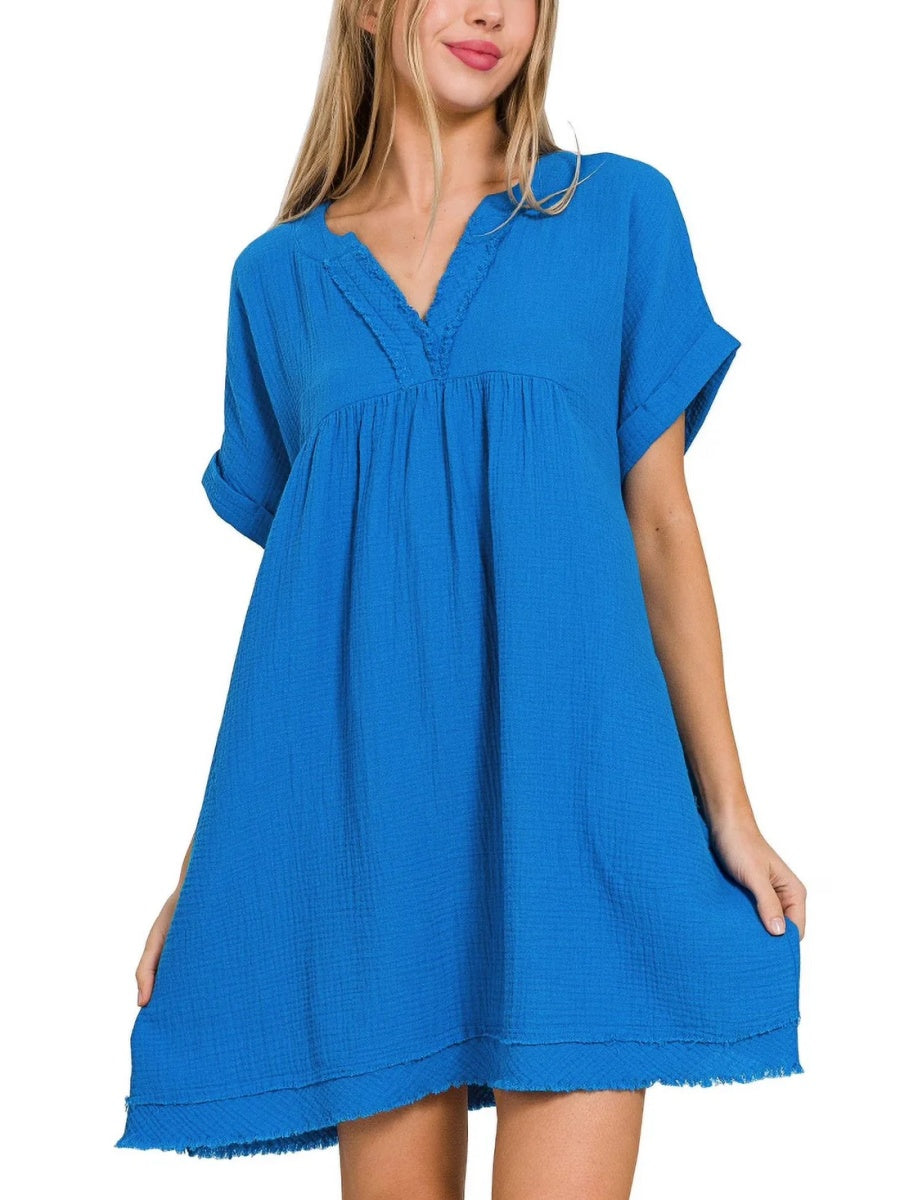 Women's Washed Casual V-Neck Dress