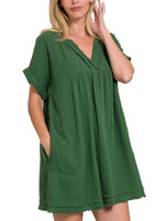 Women's Washed Casual V-Neck Dress