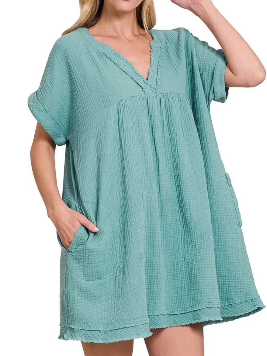 Women's Washed Casual V-Neck Dress