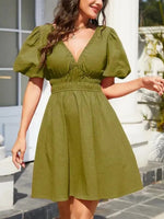 Women's V-Neck Elastic Waist Flowy Dress
