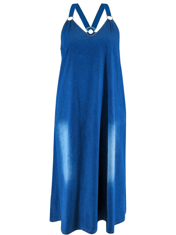 Women's Oversized Retro Denim Maxi Dress