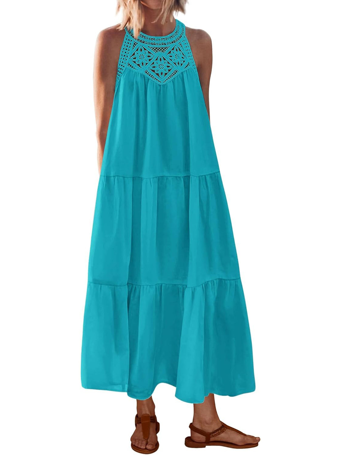 2026 Women's Boho Sleeveless Hollow Out Maxi Dress