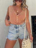 Women's Washed Button Tank