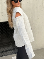 Cut Out Sleeve Raw Edge Solid Sweatshirt