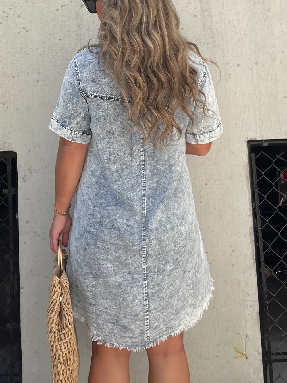 Women's Washed Short Sleeve Shirt Short Skirt