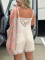 Women's V-Neck Lace Trim Detailing Romper