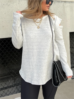 Cut Out Sleeve Raw Edge Solid Sweatshirt