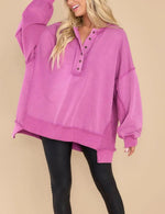 Women's Oversized Casual Buttoned Henley Sweatshirt