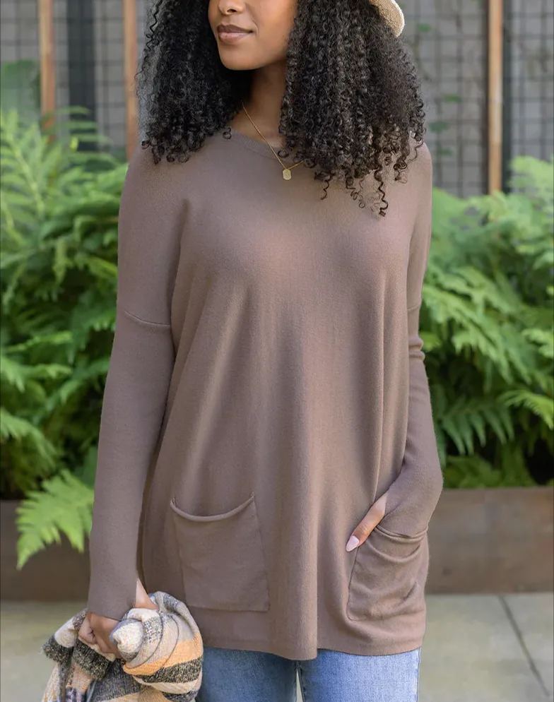 NewLong Sleeve Thumbhole Sweater Pocket Tunic