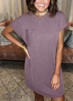 New In - Ribbed Round Neck Pocket Dress