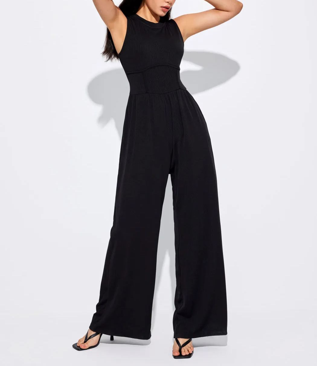 Women's Solid Sleeveless Wide Leg Jumpsuit