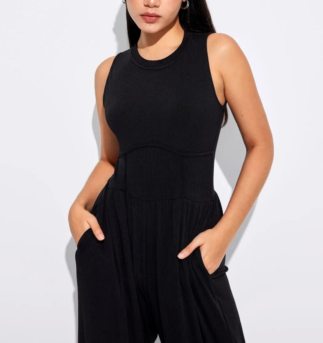 Women's Solid Sleeveless Wide Leg Jumpsuit