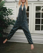 Women's Denim Sleeveless Loose Jumpsuit with Pockets