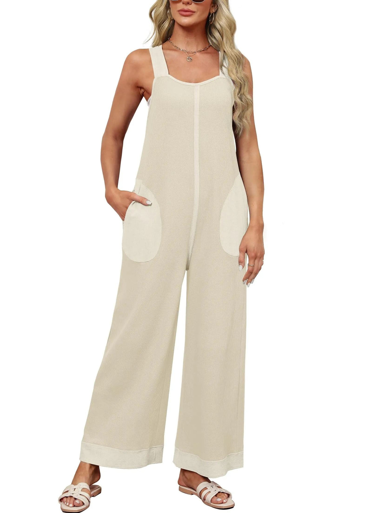 Women's Waffle Knit Wide Leg Jumpsuits