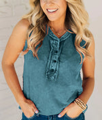 Women's Button Mix Washed Henley Tank