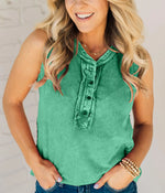 Women's Button Mix Washed Henley Tank