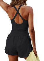 Crisscross Backless Cutout Tank Athletic Romper