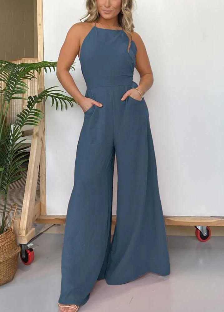 Halter Neck Open Back Jumpsuit with Adjustable Neck