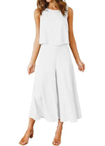 Women's Sleeveless Tank Crop Top Wide Leg Flowy Pants Set