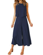 Women's Sleeveless Tank Crop Top Wide Leg Flowy Pants Set