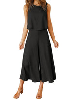 Women's Sleeveless Tank Crop Top Wide Leg Flowy Pants Set
