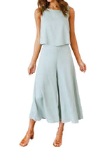 Women's Sleeveless Tank Crop Top Wide Leg Flowy Pants Set