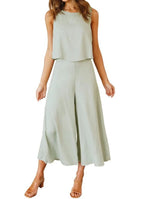 Women's Sleeveless Tank Crop Top Wide Leg Flowy Pants Set