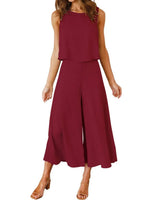 Women's Sleeveless Tank Crop Top Wide Leg Flowy Pants Set