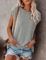 Summer Solid Color Round Neck Short Sleeve T-shirt