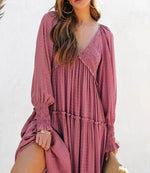 Women's Long Sleeve V Neck Boho Flowy Maxi Dresses