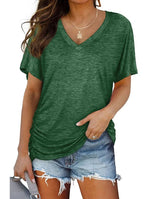Women's Loose Fit Short Sleeve V Neck Shirts with Side Shirring