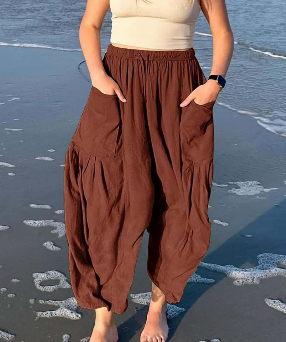 Women??s Casual Linen Blend Palazzo Pants