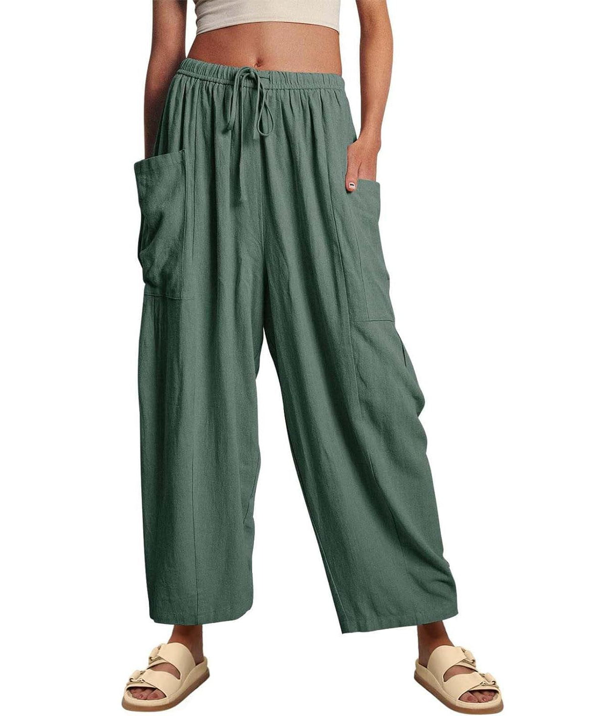 Women??s Casual Linen Blend Palazzo Pants