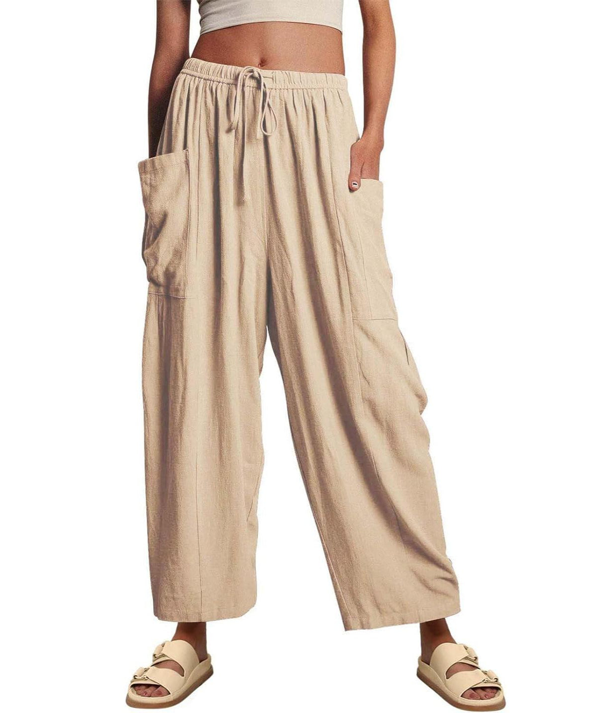 Women??s Casual Linen Blend Palazzo Pants