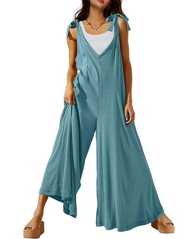 Women's Tie Strap Causal Sleeveless Wide Leg Long Rompers