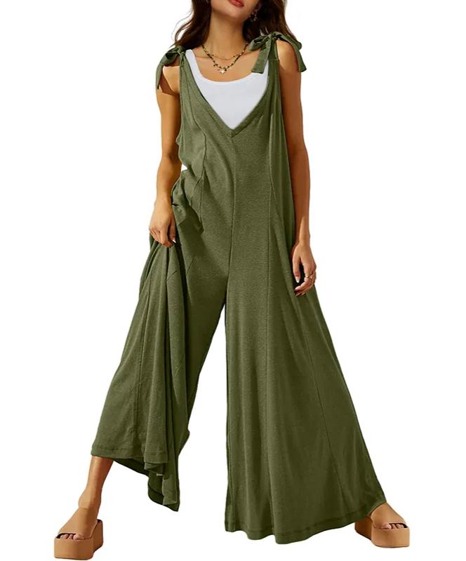Women's Tie Strap Causal Sleeveless Wide Leg Long Rompers