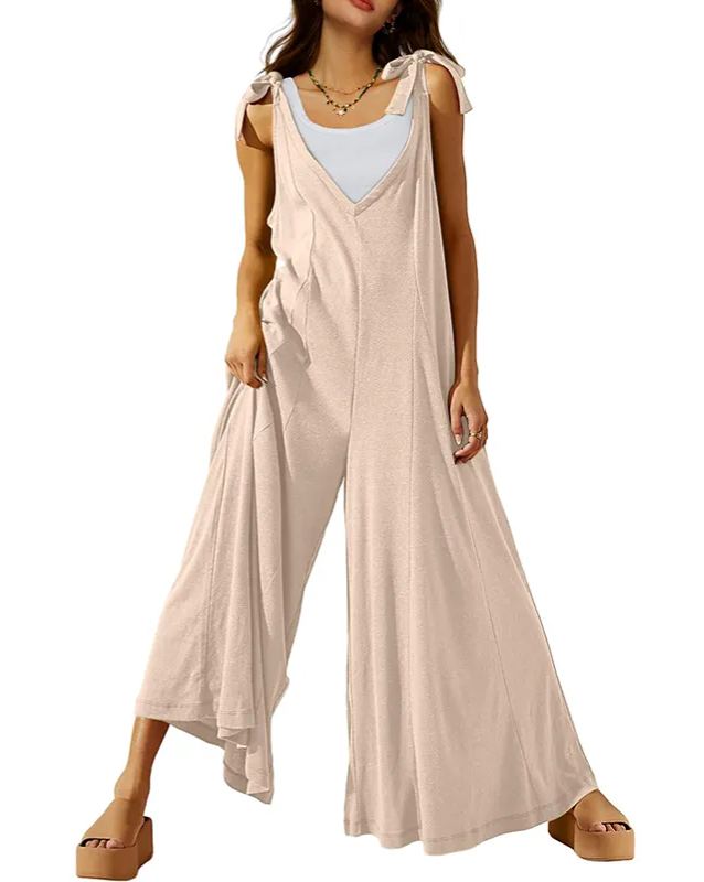 Women's Tie Strap Causal Sleeveless Wide Leg Long Rompers