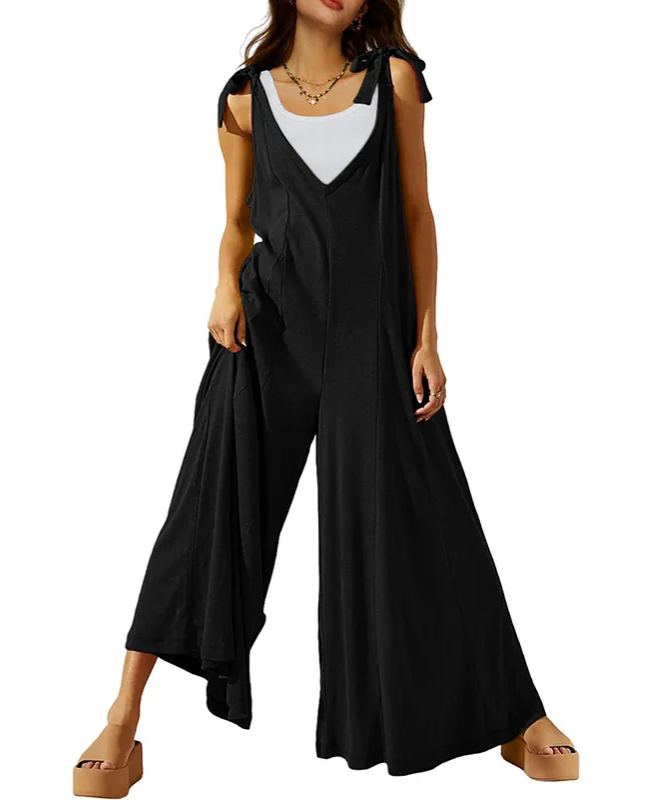 Women's Tie Strap Causal Sleeveless Wide Leg Long Rompers