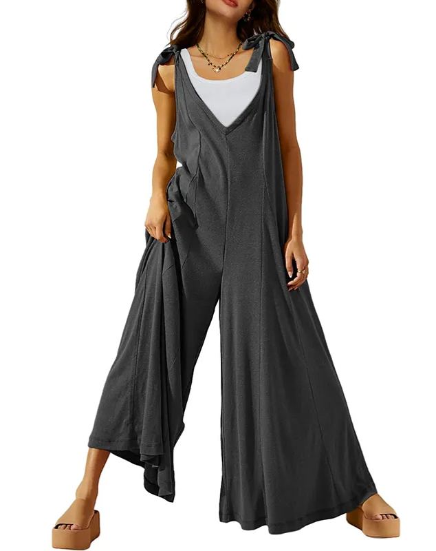 Women's Tie Strap Causal Sleeveless Wide Leg Long Rompers