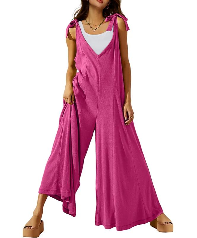 Women's Tie Strap Causal Sleeveless Wide Leg Long Rompers