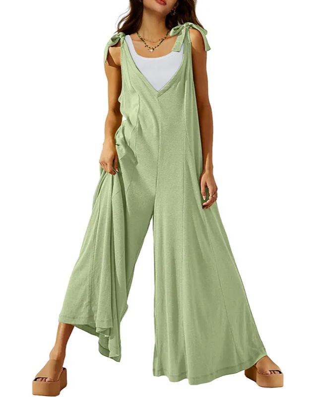 Women's Tie Strap Causal Sleeveless Wide Leg Long Rompers