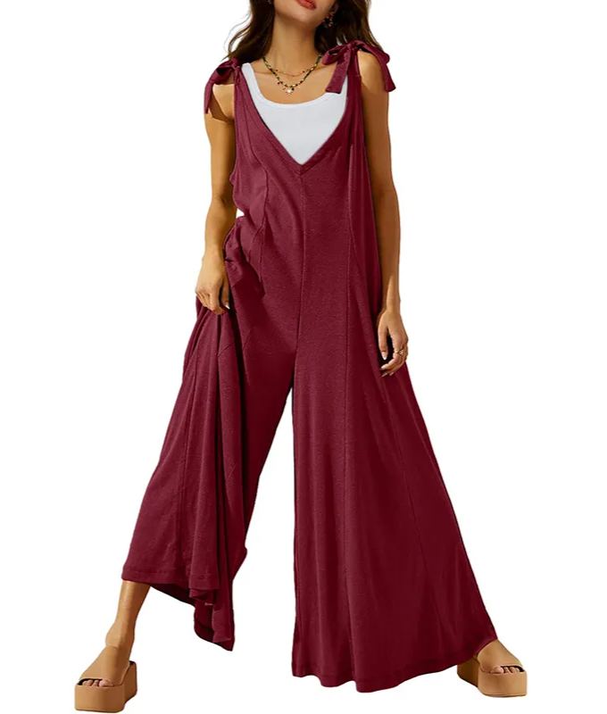Women's Tie Strap Causal Sleeveless Wide Leg Long Rompers