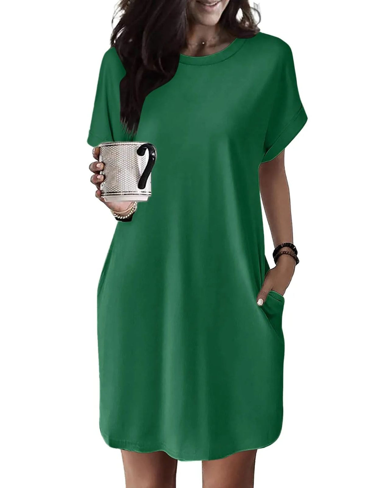 Women's Casual Short Sleeve T-Shirt Dress with Pockets